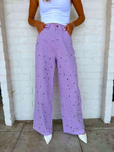 Load image into Gallery viewer, Queen Of Sparkles Lavender Wide Leg Rhinestone Jeans