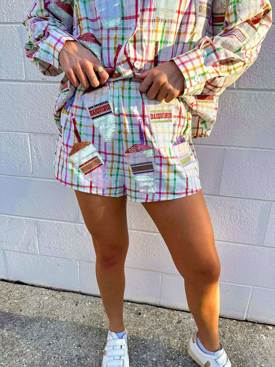 Queen Of Sparkles Rainbow Plaid Daiquiri Shorts