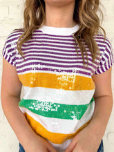 Load image into Gallery viewer, Sequin Mardi Gras Celebration Shimmer Stripe Sweater
