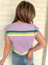 Load image into Gallery viewer, Queen Of Sparkles Lavender, Green &amp; Yellow &#39;Queen Cake&#39; Striped Top