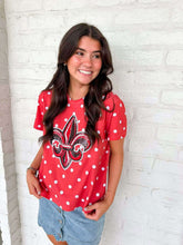 Load image into Gallery viewer, Jordan Amanda Adult Red Fleur De Lis Polka Dot Top