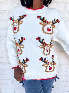 Queen Of Reindeer PomPom Sweater