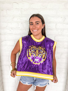 Queen Of Sparkles LSU Full Sequin Mascot Tank