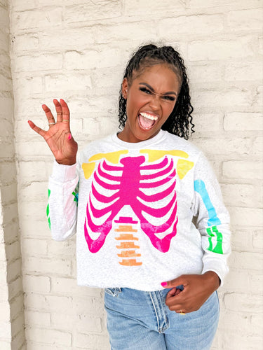 Queen Of Sparkles Grey & Neon Multi Skeleton Sweater