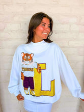 Load image into Gallery viewer, Queen Of Sparkles Licensed LSU Mascot Leaning on Letter Sweatshirt