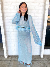 Load image into Gallery viewer, Queen Of Sparkles Light Blue Mesh
Fringe Coverup Top