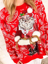 Load image into Gallery viewer, Queen Of Sparkles Red &amp; White Paisley Print Cowboy Santa Sweater