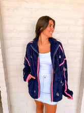 Load image into Gallery viewer, Queen Of Sparkles Navy Rhinestone Zip Up Fleece