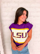 Load image into Gallery viewer, Jordan Amanda Purple/Gold Tiger Knit Top