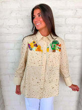 Load image into Gallery viewer, Queen Of Sparkles Beige Rhinestone Fall Pocket Button Up