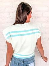 Load image into Gallery viewer, Queen Of Sparkles Ivory &amp; Light Blue "Beach Bum” Umbrella &amp; Chair Top