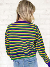 Load image into Gallery viewer, Pin Stripe Mardi Gras Button Down Sweater