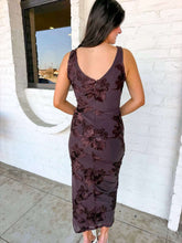 Load image into Gallery viewer, Blue Skies Brown Floral Mesh Midi Dress