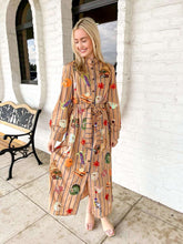 Load image into Gallery viewer, Queen Of Sparkles Light Brown Striped Thanksgiving Icon Cotton Midi Tee Dress