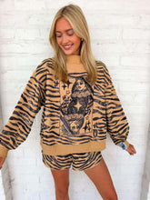 Load image into Gallery viewer, Queen Of Sparkles Tan Sequin Tiger Print Mock Neck Sweatshirt