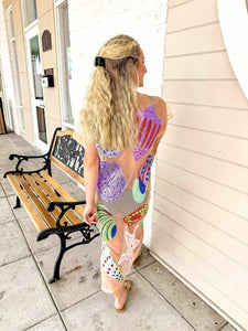 Queen Of Sparkles Beige Mesh Multi Shell Coverup Midi Dress
