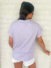 Load image into Gallery viewer, Queen Of Sparkles Lavender Scattered Jewel QOS Card Logo Tee