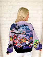 Load image into Gallery viewer, Queen Of Sparkles Lavender Multi Trick Or Treating Scene Cardigan