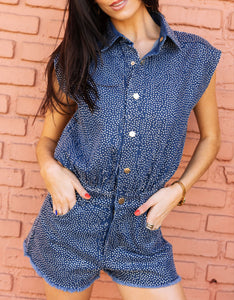 Queen Of Sparkles Denim Rhinestone Sleeveless Romper