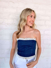 Load image into Gallery viewer, Figure You Out Denim Lace Top