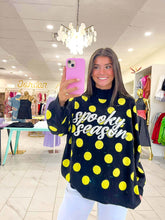 Load image into Gallery viewer, Queen Of Sparkles Black &amp; Green Polkadot Spooky Season Mockneck