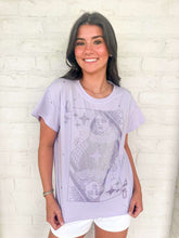 Load image into Gallery viewer, Queen Of Sparkles Lavender Scattered Jewel QOS Card Logo Tee