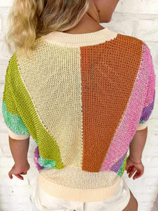 Queen Of Sparkles Sunshine Rainbow Rhinestone Short Sleeve Sweater