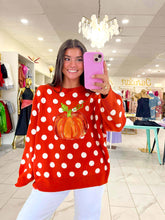 Load image into Gallery viewer, Queen Of Sparkles Orange Polkadot Pumpkin Sweater