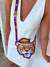 Load image into Gallery viewer, Queen Of Sparkles LSU Crossbody Functioning Purse Tank Dress