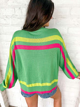 Load image into Gallery viewer, Queen Of Sparkles Green &amp; Pink Hand Holding QOS Card Sweater