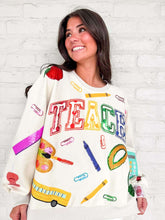 Load image into Gallery viewer, Queen Of Sparkles Beige Multi Teach Scattered Icon Sweatshirt