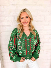 Load image into Gallery viewer, Queen Of Sparkles Green 3D Holly &amp; Peppermint Cardigan
