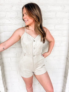 Here And Now Ecru Suede Romper