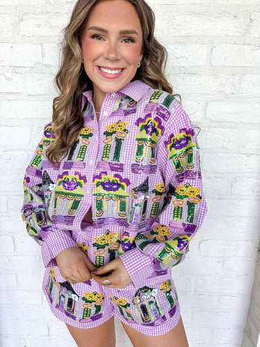 Queen Of Sparkles Diamond Mardi Gras Porches Button Up