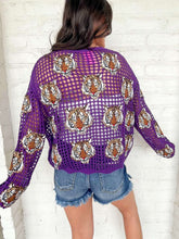 Load image into Gallery viewer, Queen Of Sparkles Purple Crochet Tiger Head Sweater