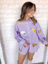Load image into Gallery viewer, Queen Of Sparkles LSU Mini Icon Striped Shorts