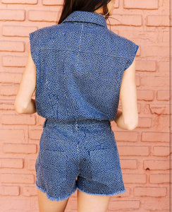 Queen Of Sparkles Denim Rhinestone Sleeveless Romper