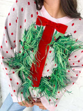 Load image into Gallery viewer, Queen Of Sparkles Light Pink &amp; Red Polka Dot Wreath Sweater