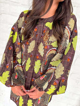 Load image into Gallery viewer, Queen Of Sparkles Brown Plaid Turkey &amp; Leaves Button Up Long Sleeve Dress