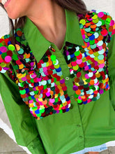 Load image into Gallery viewer, Queen Of Sparkles Dark Green Multi Sequin Paillette Cotton Top