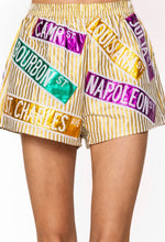Load image into Gallery viewer, Queen Of Sparkles Metallic Gold Stripe Nola Street Sign Short