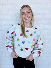 Load image into Gallery viewer, Queen Of Sparkles Light Grey Multi Rhinestone Heart Sweatshirt
