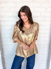 Load image into Gallery viewer, Just Because Gold Metallic Top