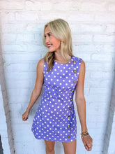 Load image into Gallery viewer, Hey Now Purple Polka Dot Romper