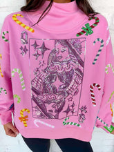 Load image into Gallery viewer, Queen Of Sparkles Pink Candy Cane QOS Card Mock Neck Sweatshirt