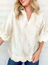 Load image into Gallery viewer, Scallop Secrets Ivory Jacquard Top