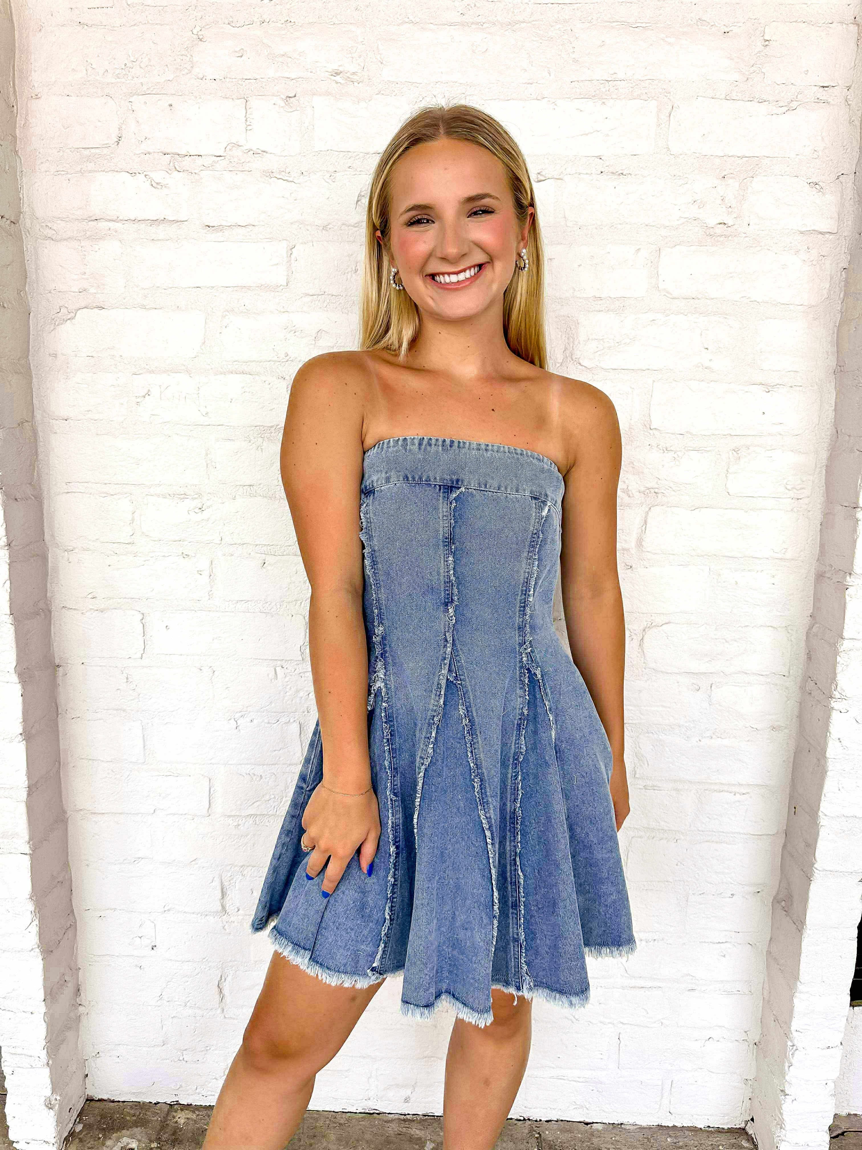 lover denim dress Denim Lover Light Denim Strapless Dress