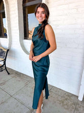 Load image into Gallery viewer, Good To Know Dark Green Satin Dress