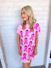 Load image into Gallery viewer, Queen Of Sparkles Pink Breast Cancer Ribbon Tee Dress