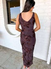 Load image into Gallery viewer, Blue Skies Brown Floral Mesh Midi Dress